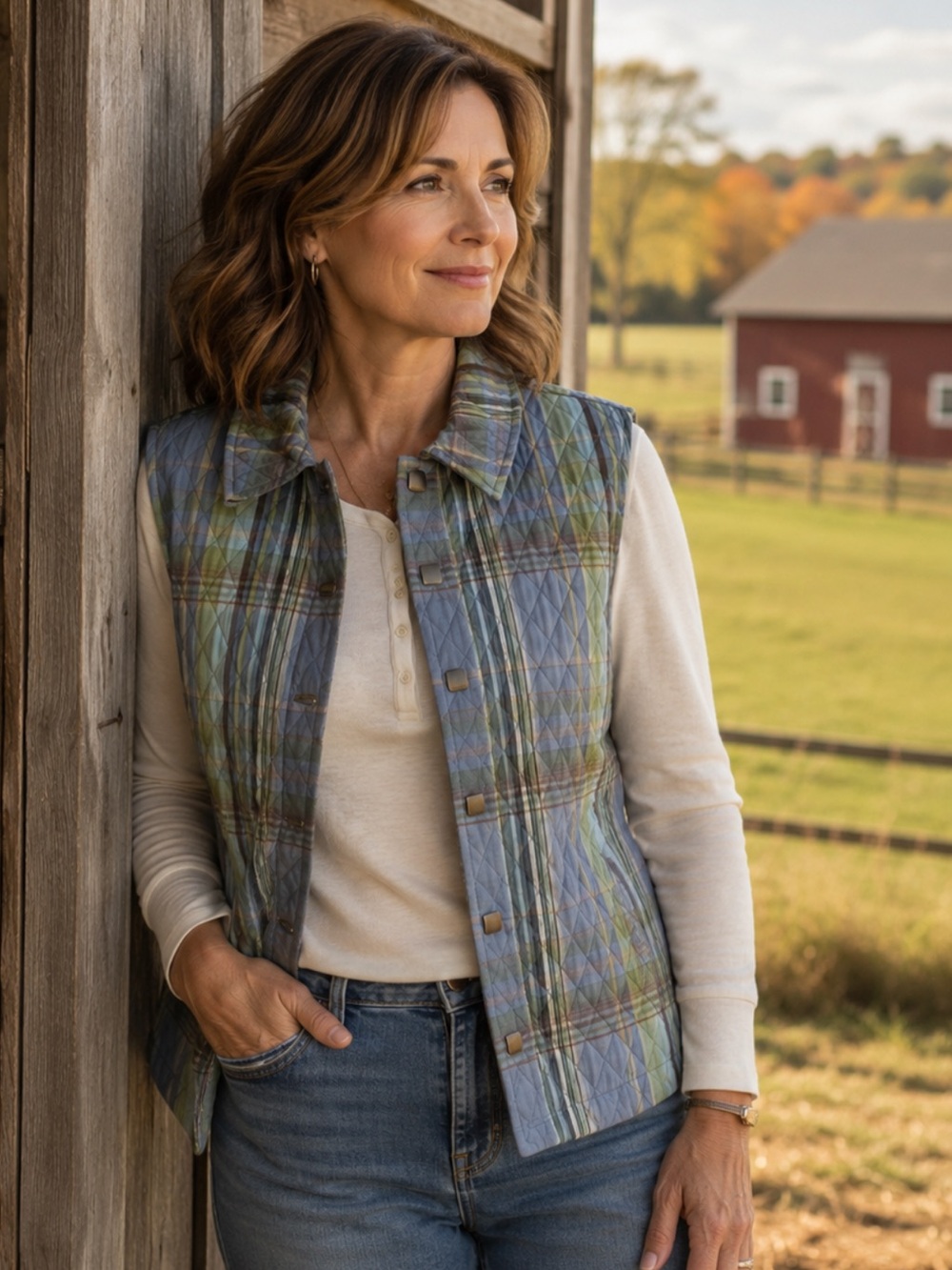 Christopher & Banks Multicolor Plaid Quilted Vest